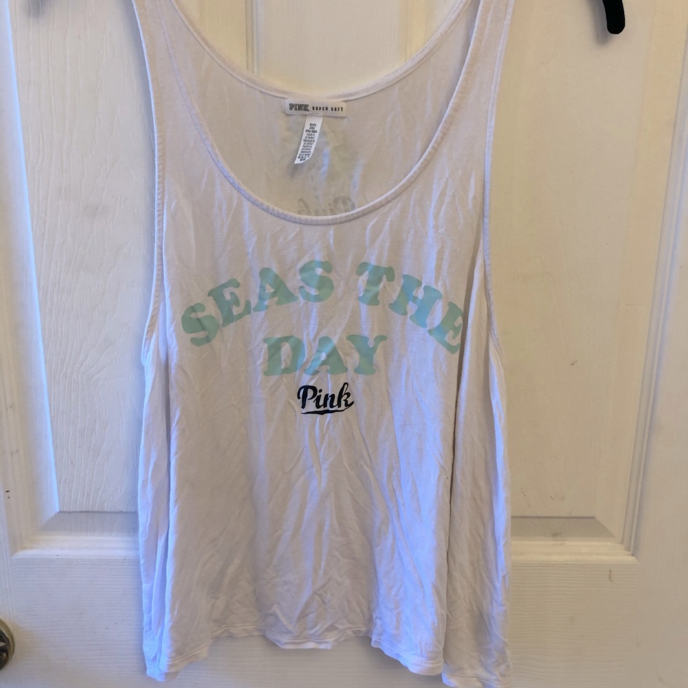 VS PINK Seas the Day Palm Tree Tank Top SZ. S